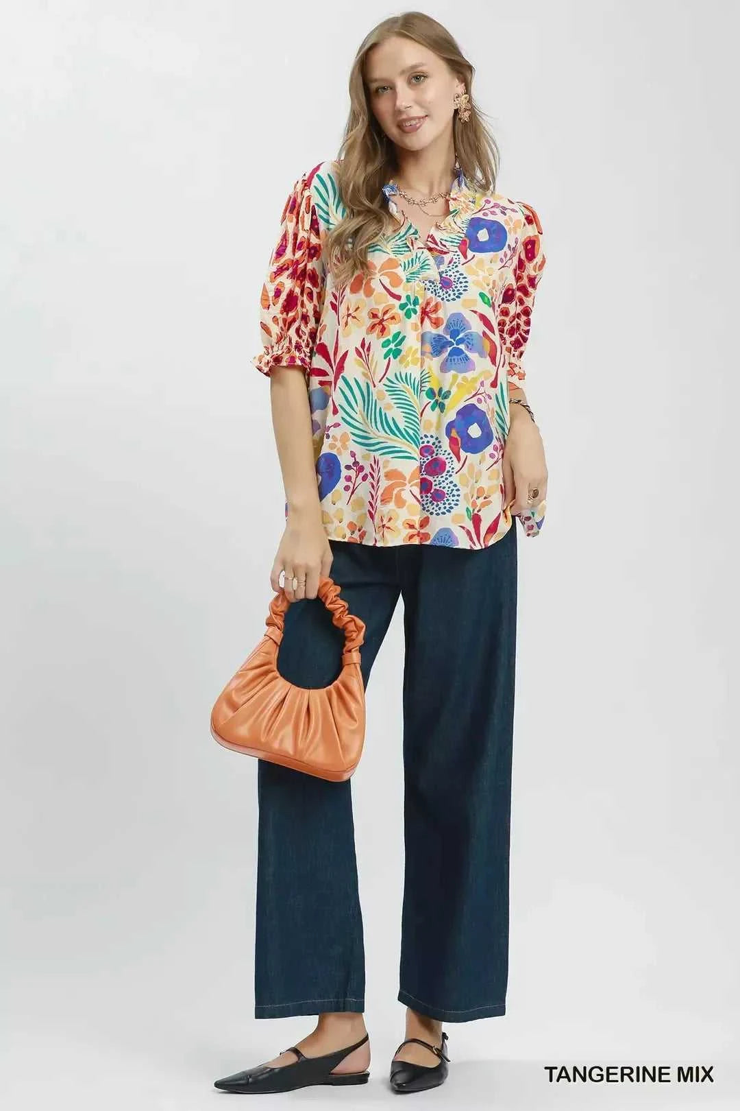 Umgee V-Neck Ruffle Trim Puff Sleeve Top 100100274951331 49 Affordable Fashion Under $100 Jerry's Apparel 