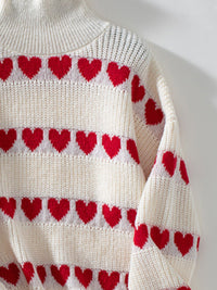 Heart Turtleneck Dropped Shoulder Sweater