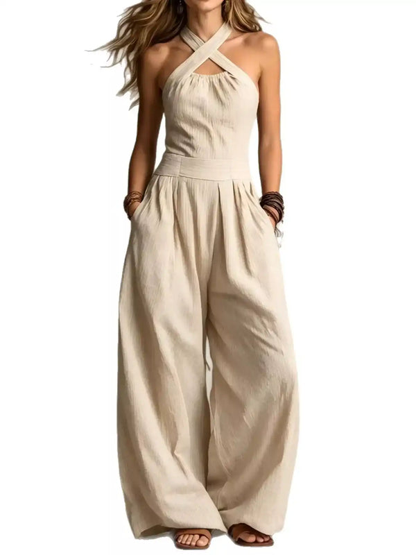 Full Size Halter Neck Wide-Leg Jumpsuit Plus Size 101001857800379 54 Affordable Fashion Under $100 Jerry's Apparel 