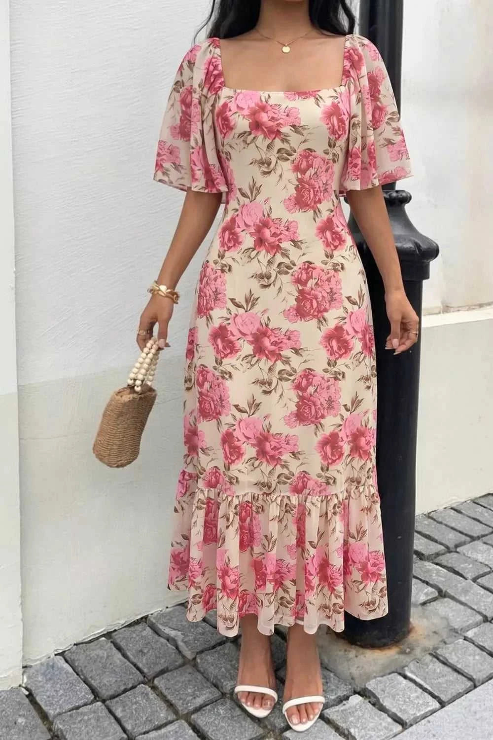Floral Print Ruffle Hem Flutter Sleeve Dress 100100269352195 36 Affordable Fashion Under $100 Jerry's Apparel 