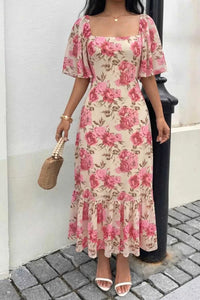 Floral Print Ruffle Hem Flutter Sleeve Dress 100100269352195 36 Affordable Fashion Under $100 Jerry's Apparel 
