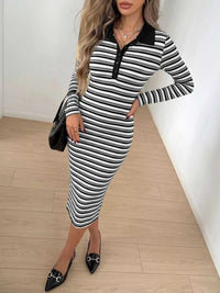 Striped Polo Collar Midi Dress 100100663373032 34 Women's Midi Dress Affordable Boutique Dresses Under $50 Jerry's Apparel 