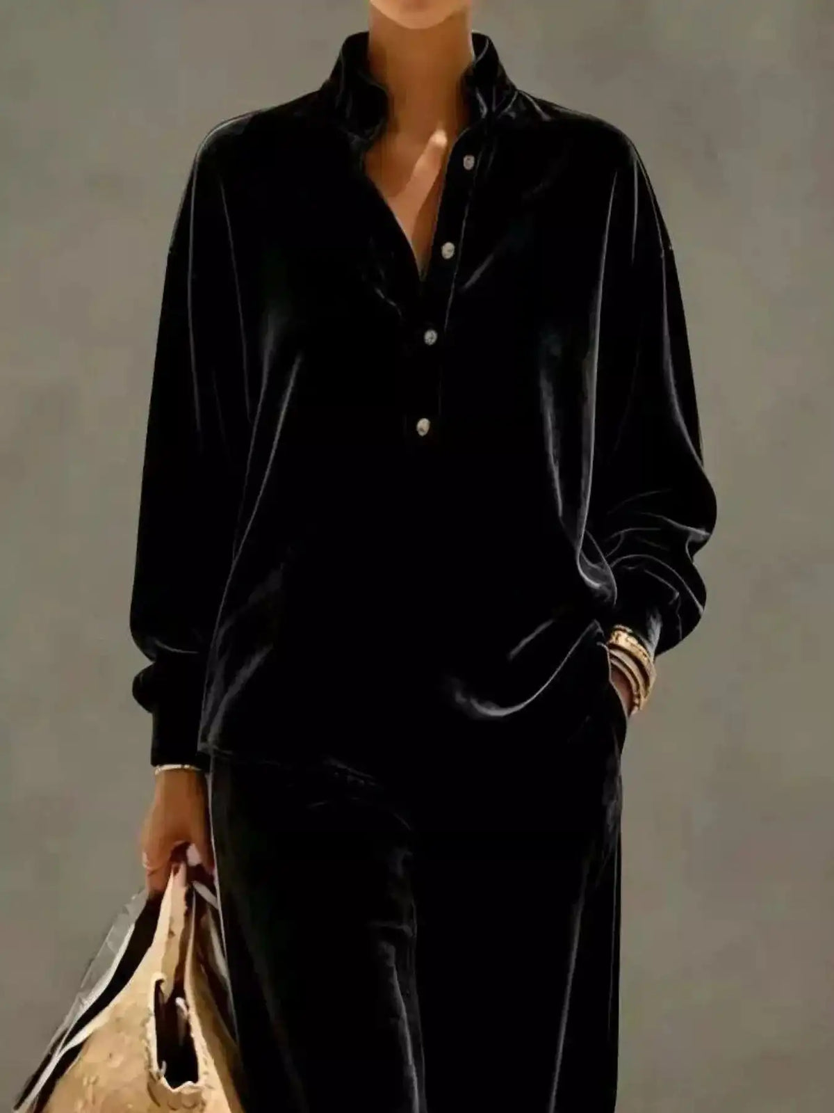 Full Size Half Button Top and Wide Leg Pants Set Plus Size 101001300812534 65 Affordable Fashion Under $100 Jerry's Apparel 