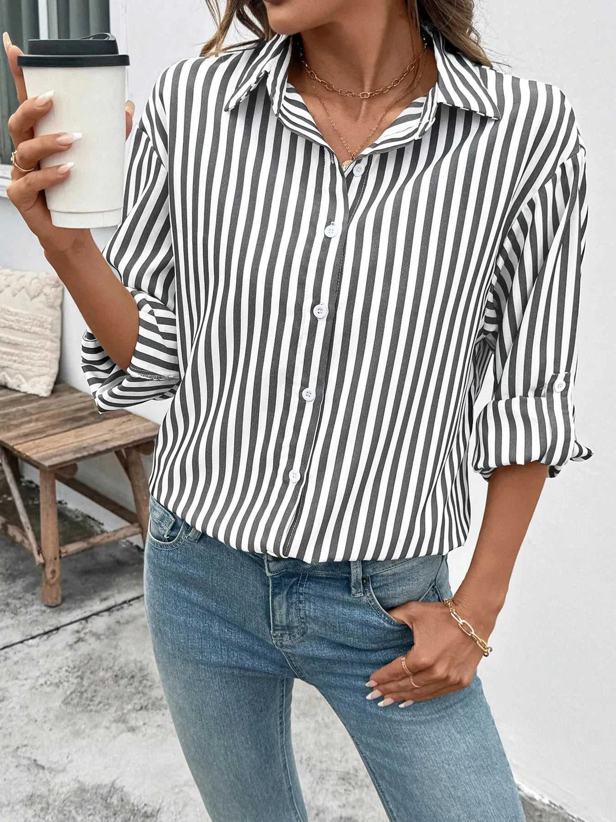 Striped Oversized Button-Up Shirt 100100354131470 50 Affordable Fashion Under $100 Jerry's Apparel 