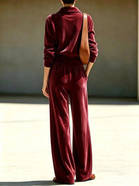 Full Size Quarter-Zip Top and Wide-Leg Pants Set Plus Size 101001639337372 55 Women's Pants Set Gifts for Her Jerry's Apparel 