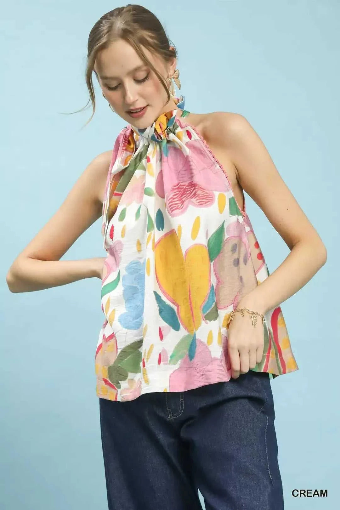 Umgee Multi-Color Floral Halter Neck Boho Top 100100588131058 47 Affordable Fashion Under $100 Jerry's Apparel 