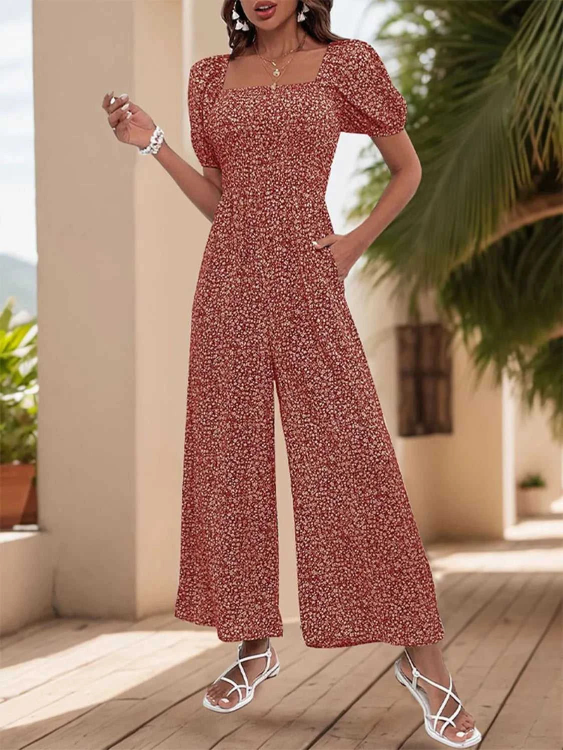 Printed Square Neck Puff Sleeve Jumpsuit 100100346581755 31 Affordable Fashion Under $100 Jerry's Apparel 
