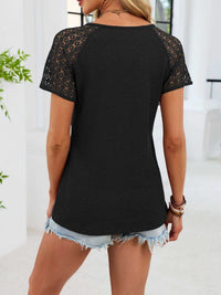 Lace Sleeve V-Neck Waffle Knit T-Shirt 100100150990299 25 Affordable Fashion Under $100 Jerry's Apparel 