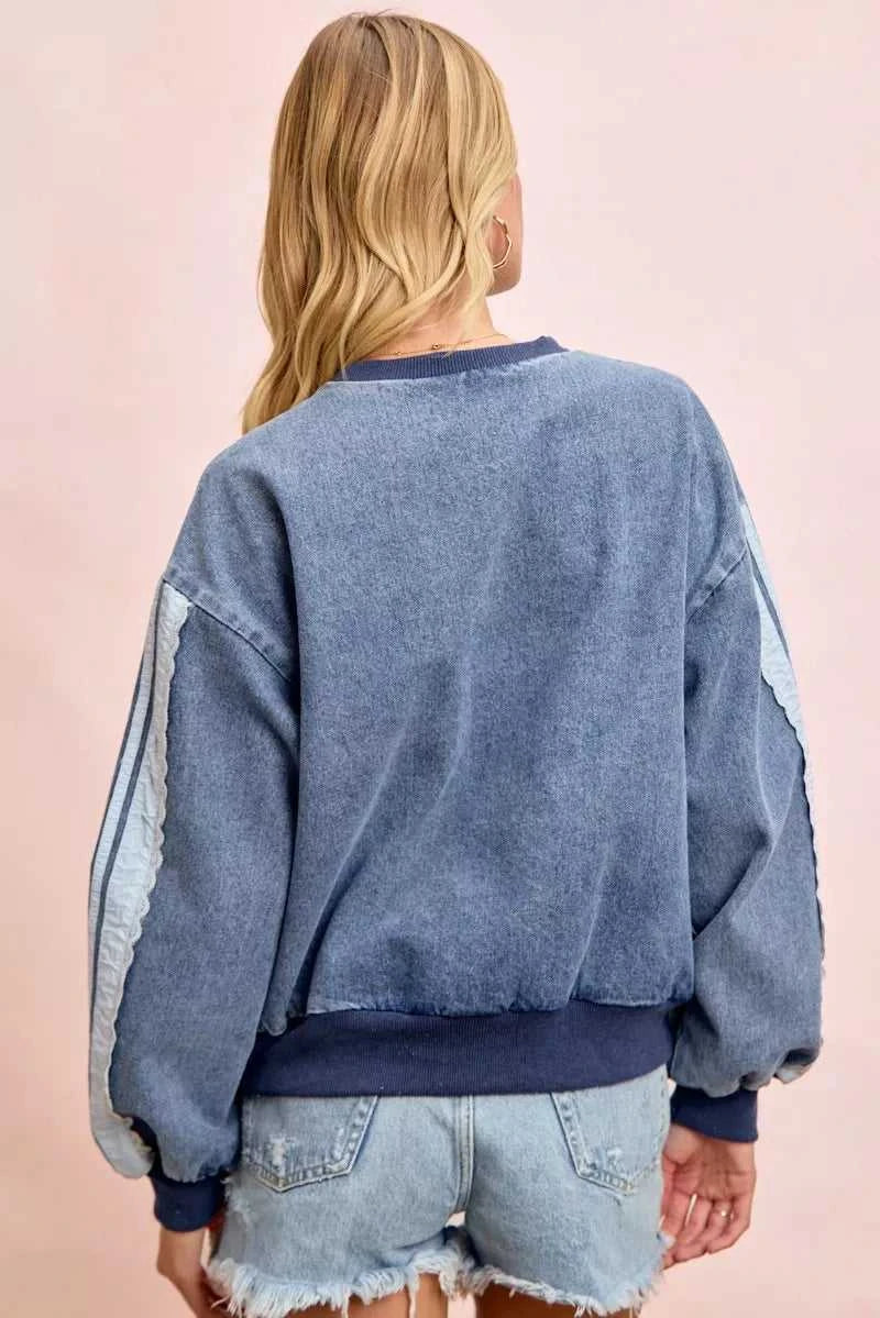 BiBi Washed Denim Lace Contrast Sided Sweatshirt 100100756531525 56 Affordable Fashion Under $100 Jerry's Apparel 