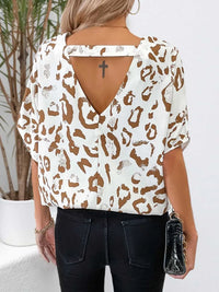 Leopard V-Neck Half Sleeve Blouse 100100146041001 20 Affordable Fashion Under $100 Jerry's Apparel 