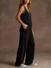 Full Size V-Neck Tank Top & Wide-Leg Pants Set Plus Size 100100522597486 45 Affordable Fashion Under $100 Jerry's Apparel 