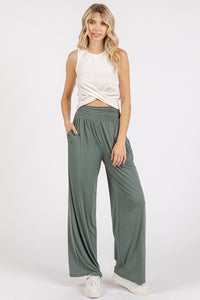 Mittoshop Stretch Banded Waist Wide Leg Pants with Pockets