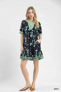 Umgee Floral Puff Sleeve Dress with Contrast Trim 100100245731554 62 Affordable Fashion Under $100 Jerry's Apparel 