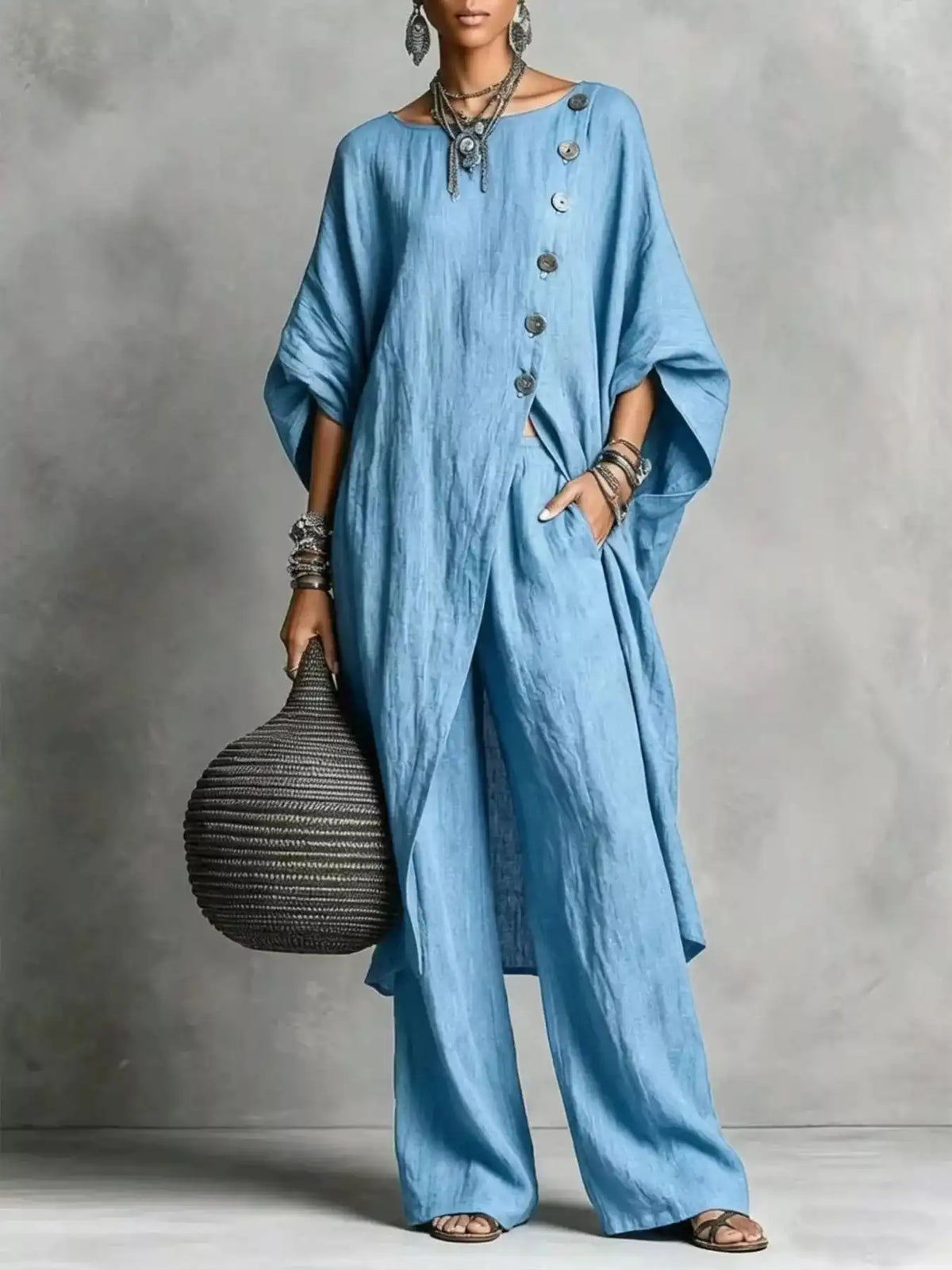 Full Size Asymmetric Button-Down Top and Wide-Leg Pants Set Plus Size 101001667815182 65 Affordable Fashion Under $100 Jerry's Apparel 