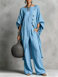 Full Size Asymmetric Button-Down Top and Wide-Leg Pants Set Plus Size 101001667815182 65 Affordable Fashion Under $100 Jerry's Apparel 