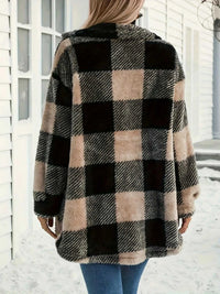 Button Down Collared Neck Plaid Teddy Coat with Pockets 100100921389233 49 Affordable Fashion Under $100 Jerry's Apparel 