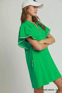 Umgee Half Zip Ruffle Rib Band Butterfy Sleeve Mini Dress with Pockets 100100153941419 53 Affordable Fashion Under $100 Jerry's Apparel 
