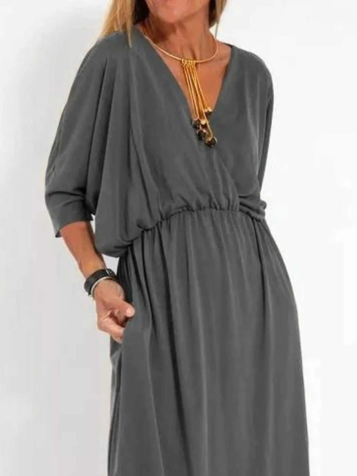 Full Size V-Neck Batwing Sleeve Maxi Dress with Side Slits Plus Size 100100963539918 27 Affordable Fashion Under $100 Jerry's Apparel 