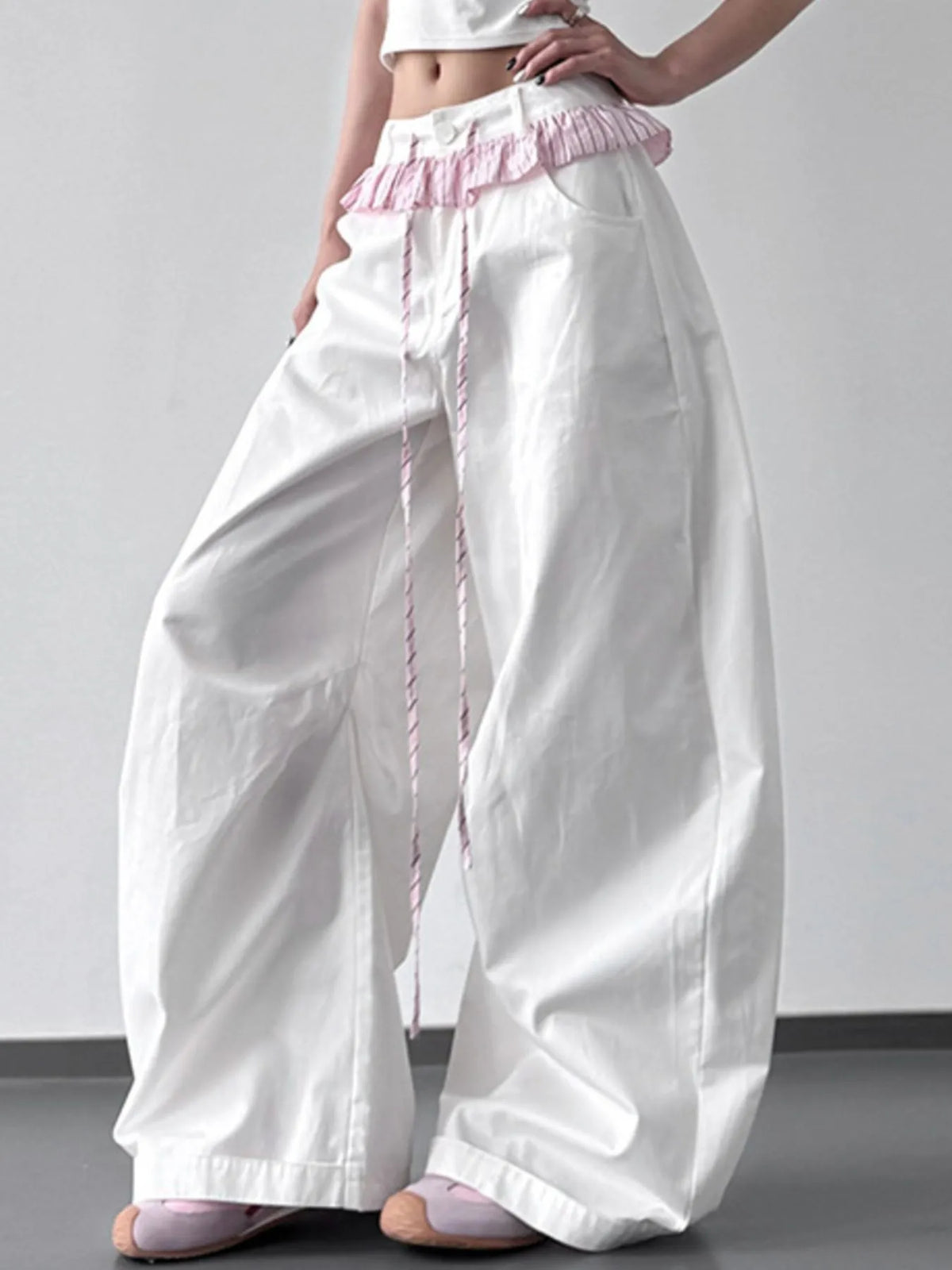 Wide Leg Drawstring Casual Pants