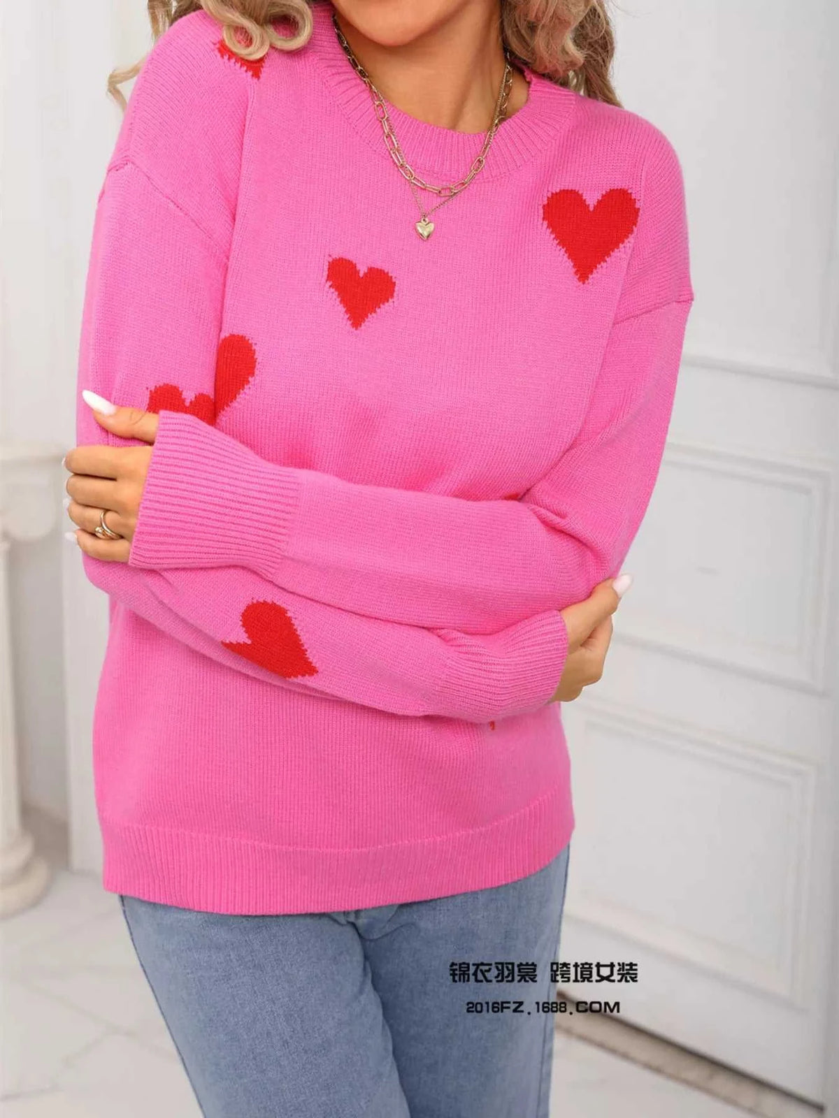 Valentine's Day Heart Print Round Neck Sweater 100100226503110 49 Affordable Fashion Under $100 Jerry's Apparel 