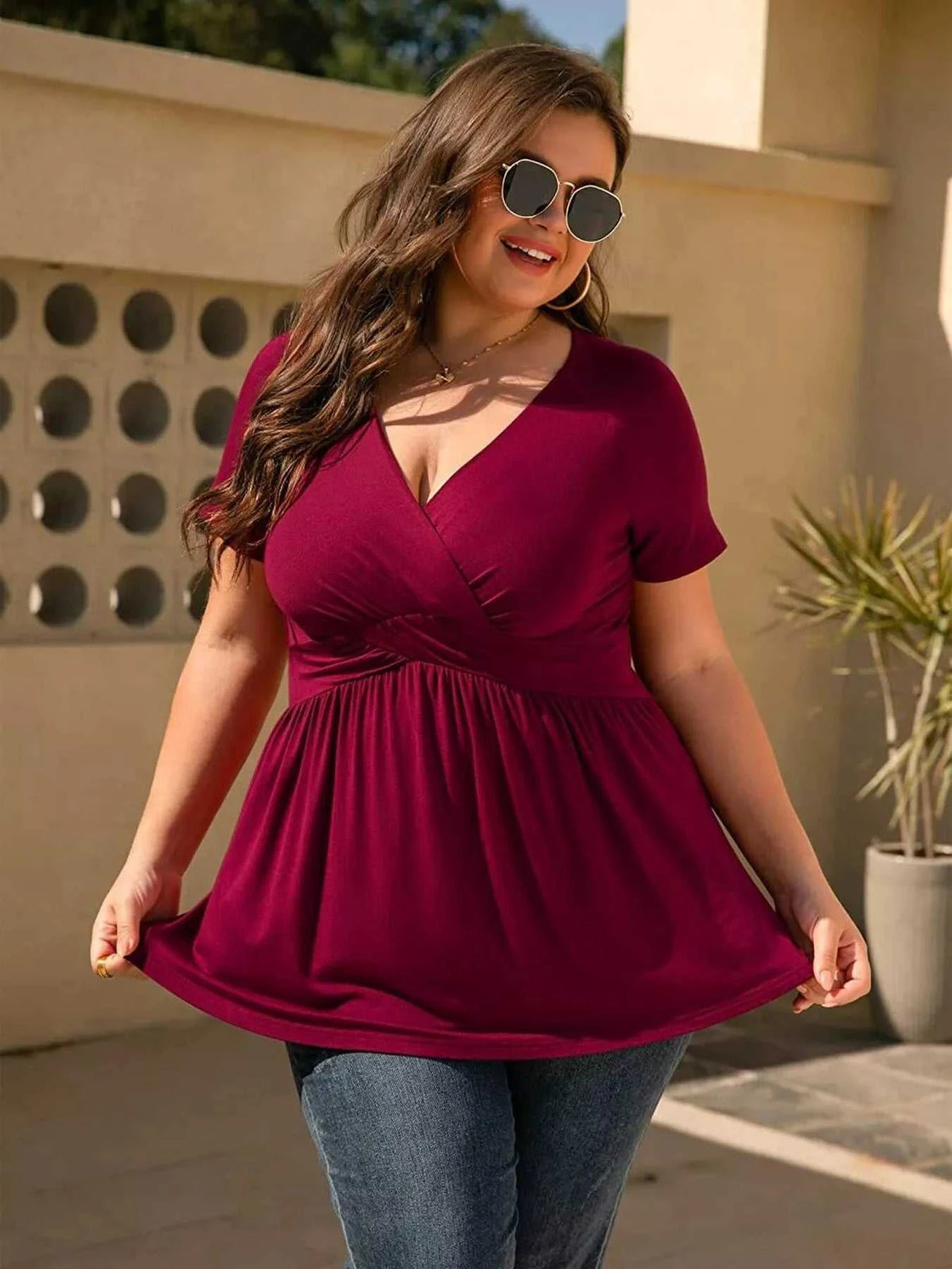 Plus Size Surplice Short Sleeve T-Shirt 100100382914132 26 Affordable Fashion Under $100 Jerry's Apparel 
