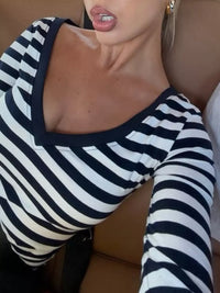 Striped V-Neck Long Sleeve T-Shirt 101001741861809 31 Affordable Fashion Under $100 Jerry's Apparel 