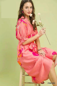 Umgee Floral Flounce Sleeve Midi Dress with Belted 100100356091904 66 Affordable Fashion Under $100 Jerry's Apparel 