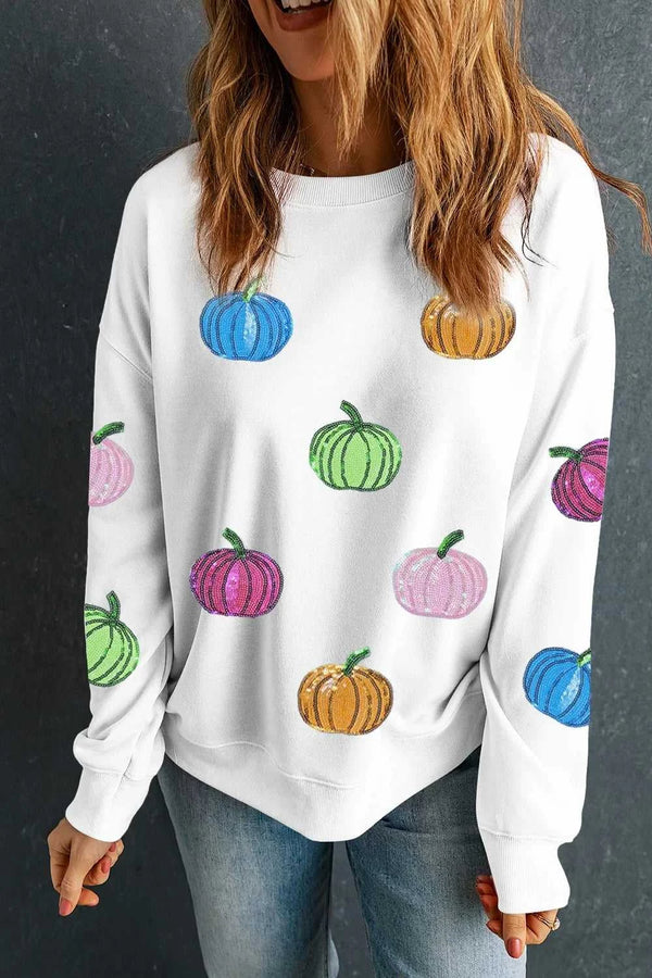 Pumpkin Round Neck Long Sleeve Sweatshirt 100100203401789 49 Affordable Fashion Under $100 Jerry's Apparel 