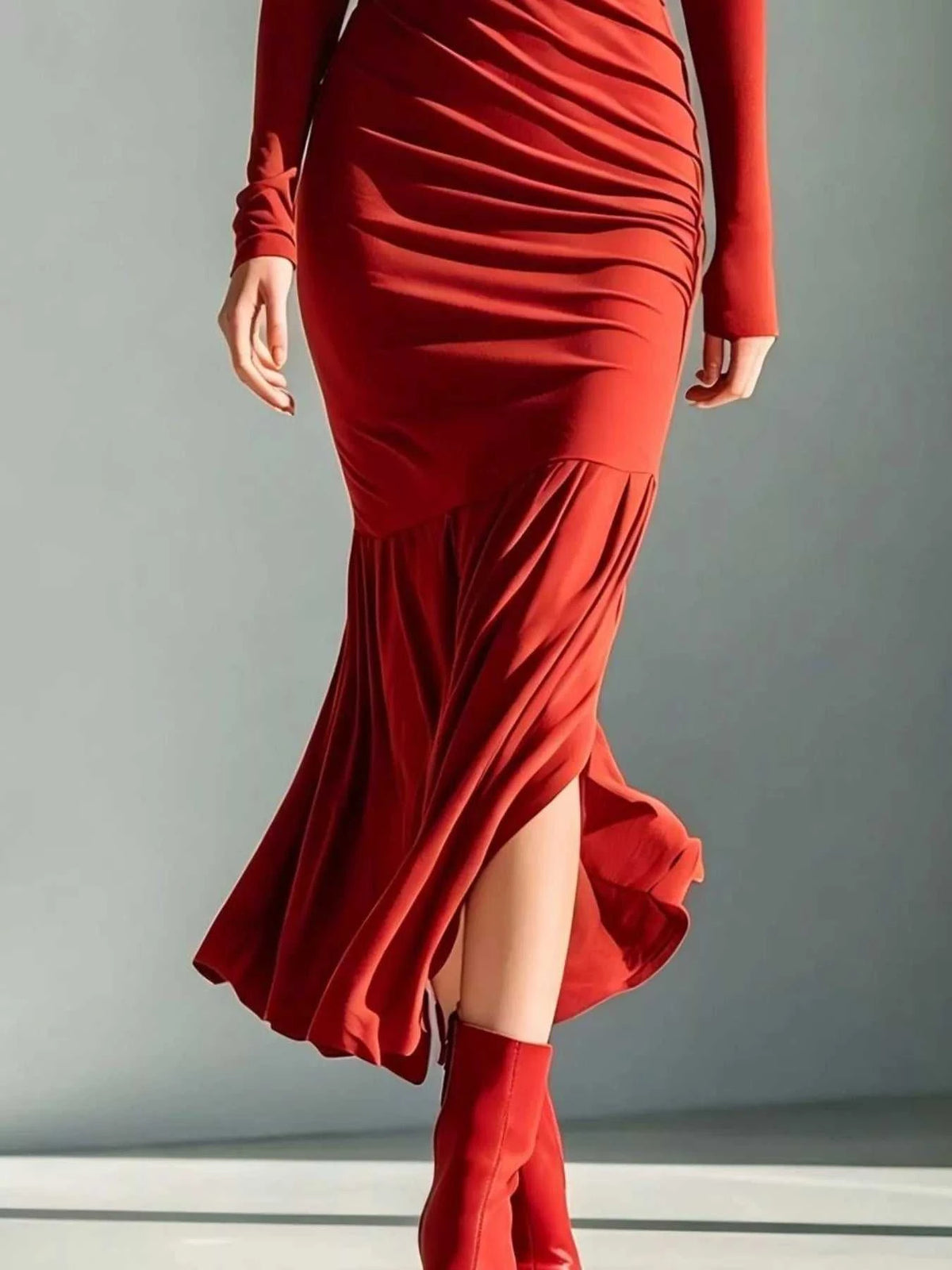 Full Size Slit Turtleneck Ruched Bodycon Mermaid Dress Plus Size 101001810997741 41 Affordable Fashion Under $100 Jerry's Apparel 