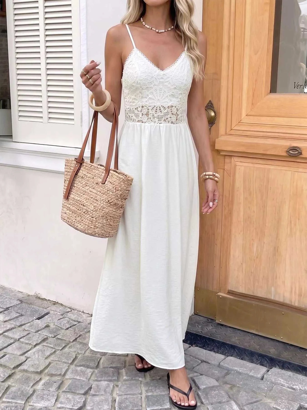 Lace V-Neck Flowy Maxi Dress 100100408001813 45 Affordable Fashion Under $100 Jerry's Apparel 