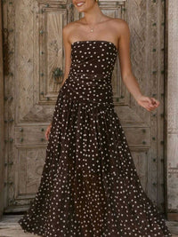 Polka Dot Strapless Ruched Maxi Dress 100100889786131 50 Affordable Fashion Under $100 Jerry's Apparel 