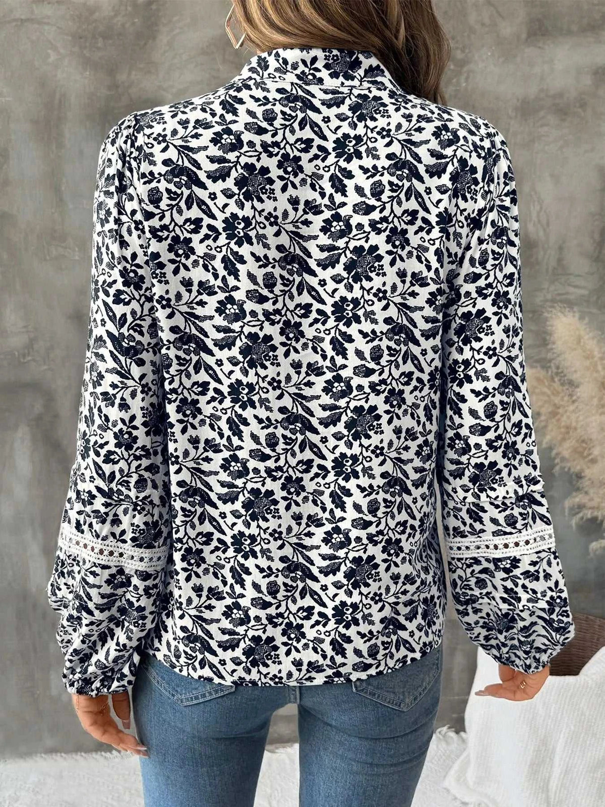 Printed Tie Neck Long Sleeve Blouse 100100483446617 35 Affordable Fashion Under $100 Jerry's Apparel 