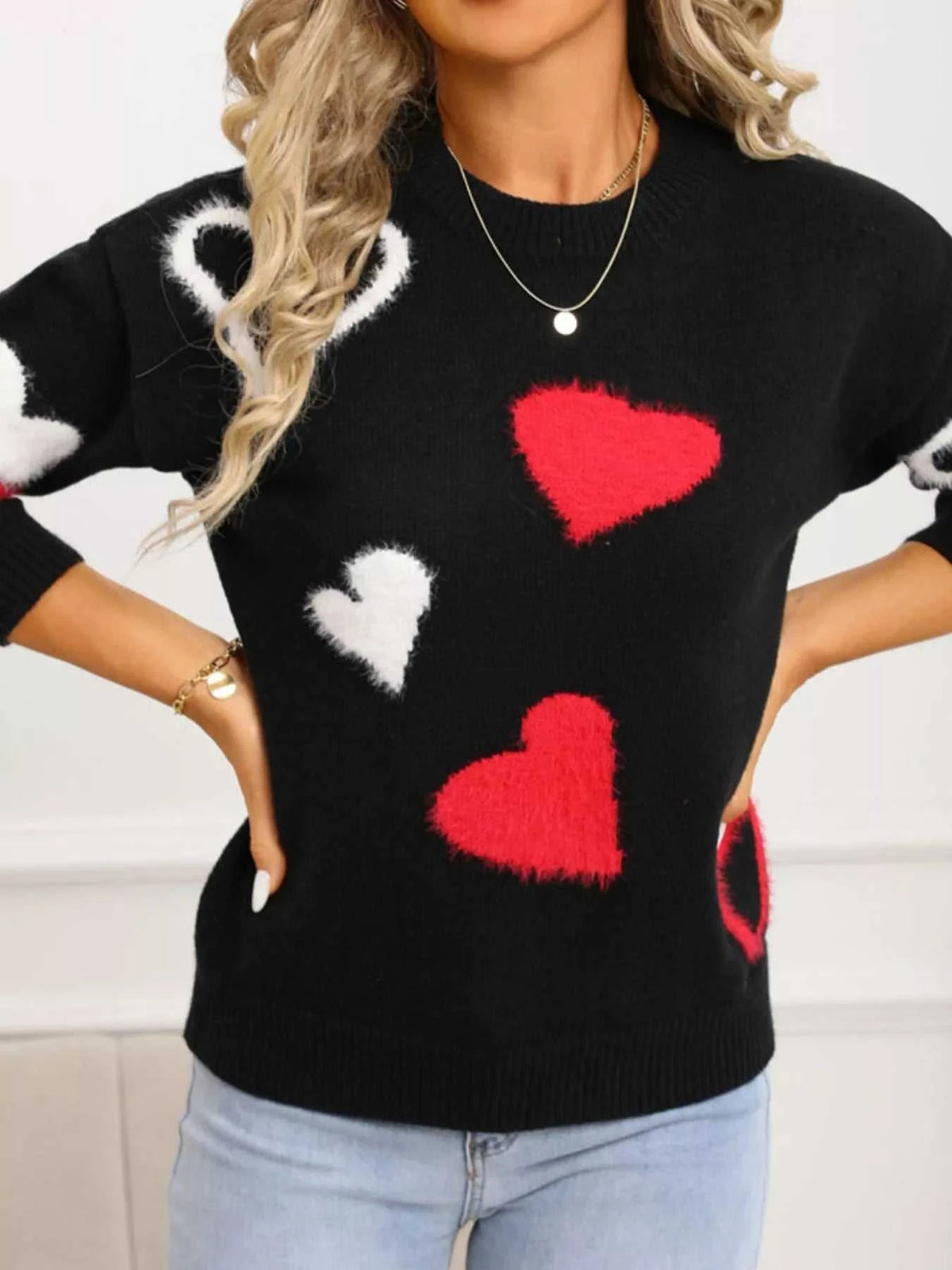 Valentine's Day Heart Pattern Knit Sweater 100100558392039 50 Gifts for Her Jerry's Apparel 