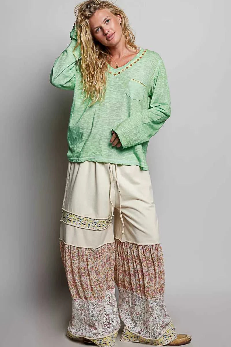 POL V-Neck Contrast Stitch Lightweight Knit Long Sleeve Top 100100758871141 43 Affordable Fashion Under $100 Jerry's Apparel 