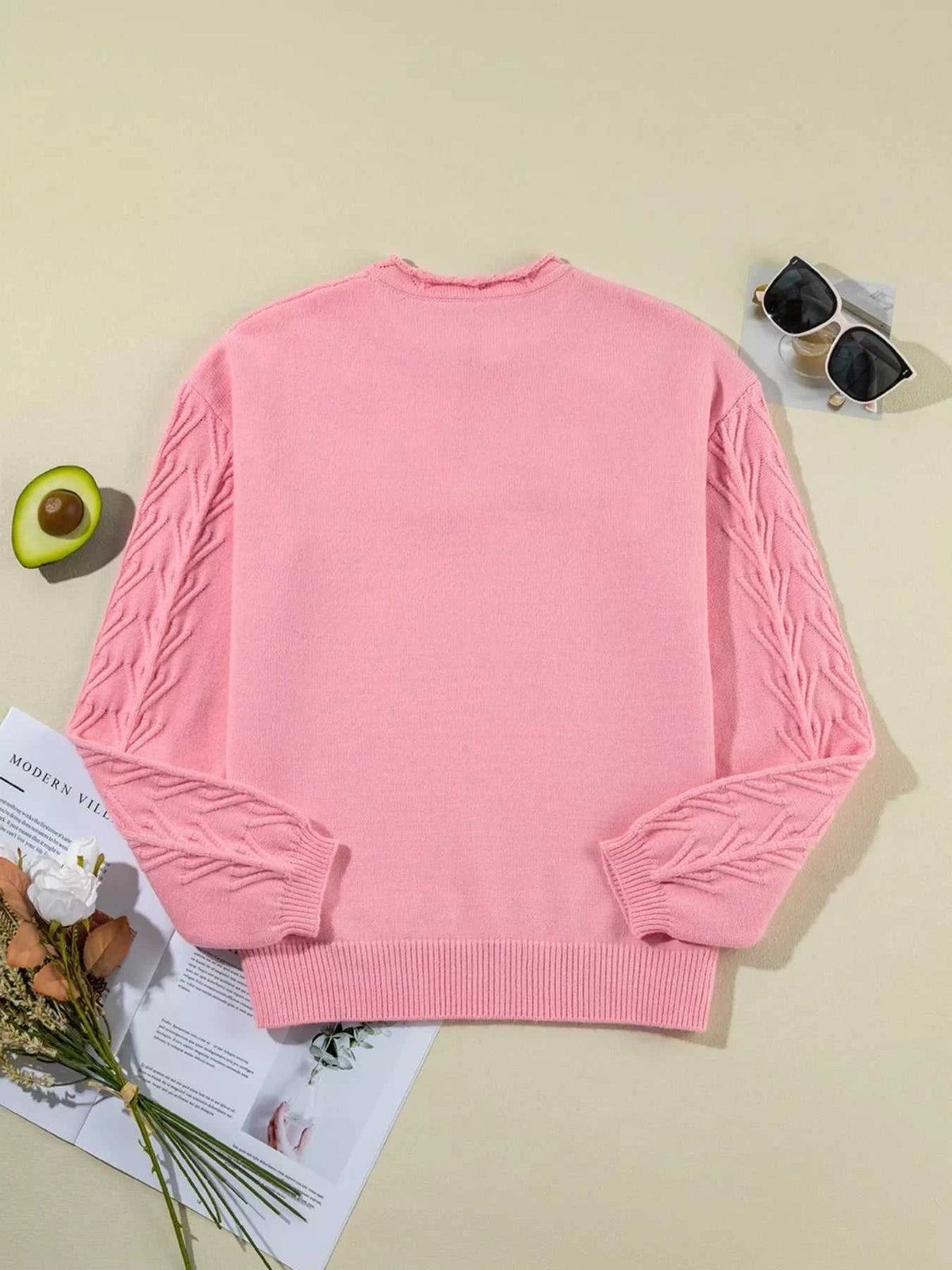 Textured Notched Long Sleeve Sweater 100100103191441 56 Affordable Fashion Under $100 Jerry's Apparel 