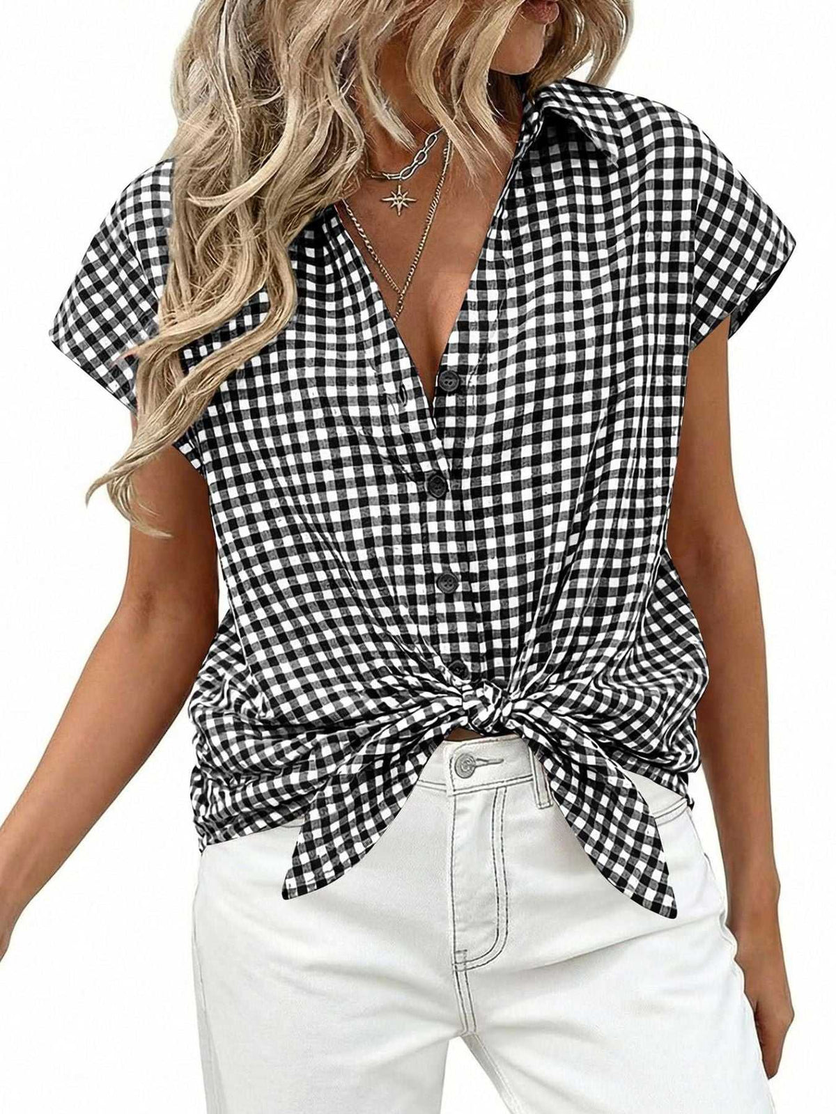 Gingham Print Button-Down Shirt 100100535526342 33 Affordable Fashion Under $100 Jerry's Apparel 