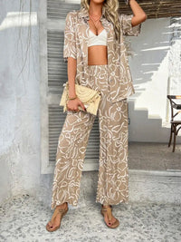 Devine Printed Button Down Shirt and Pants Set 100100774461792 54 Gifts for Her Jerry's Apparel 