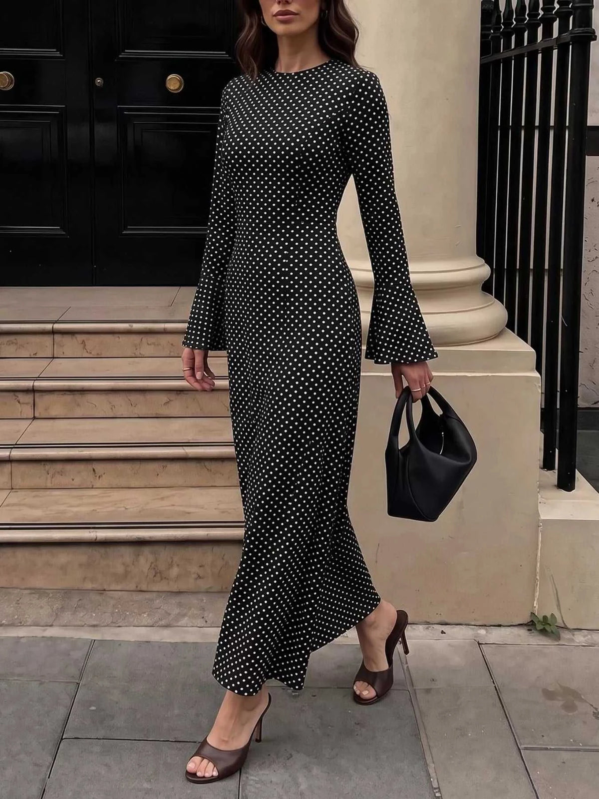 Polka Dot Flare Sleeve Maxi Dress 101001766830124 45 Affordable Fashion Under $100 Jerry's Apparel 