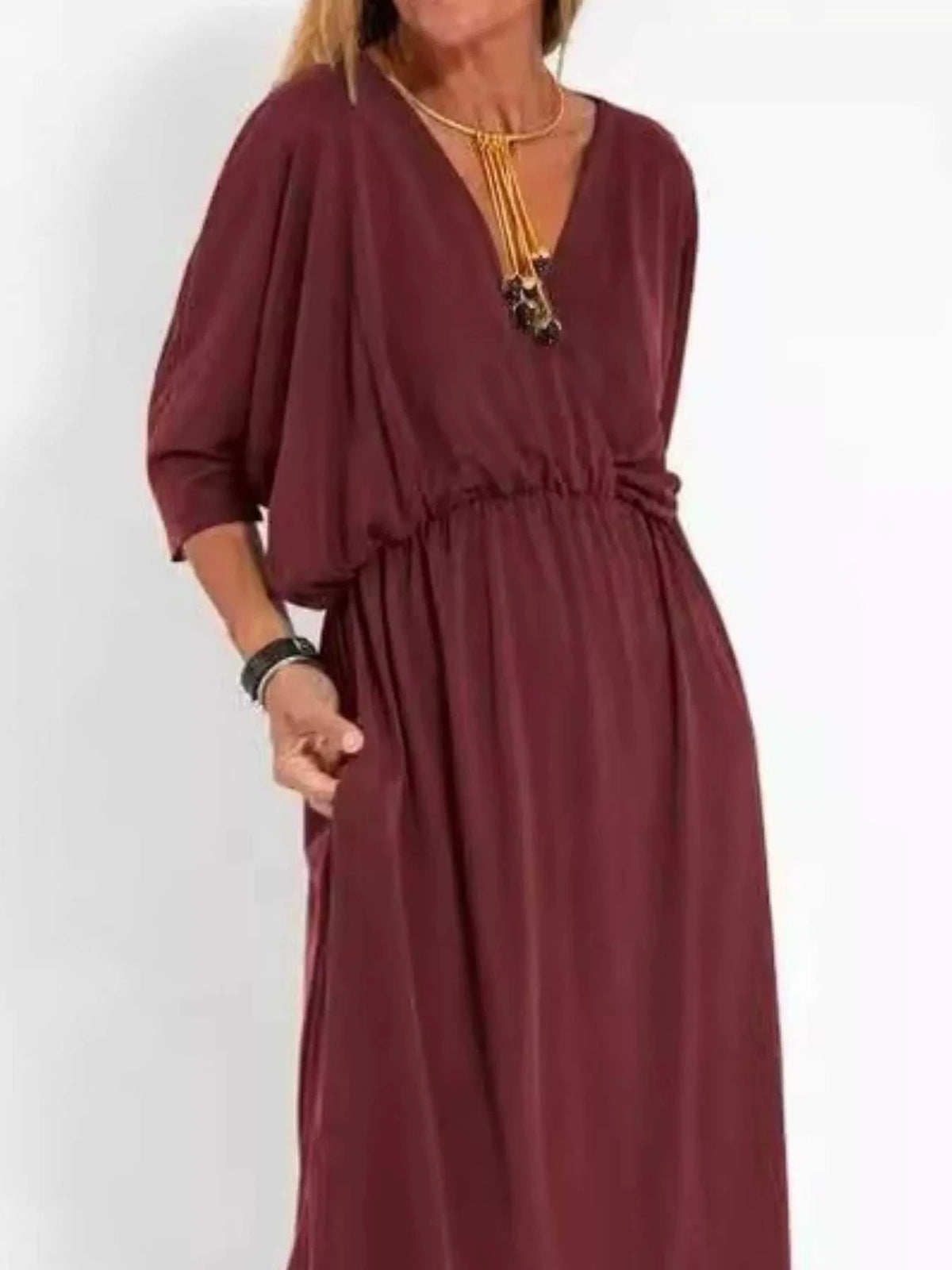 Full Size V-Neck Batwing Sleeve Maxi Dress with Side Slits Plus Size 100100963539918 27 Affordable Fashion Under $100 Jerry's Apparel 