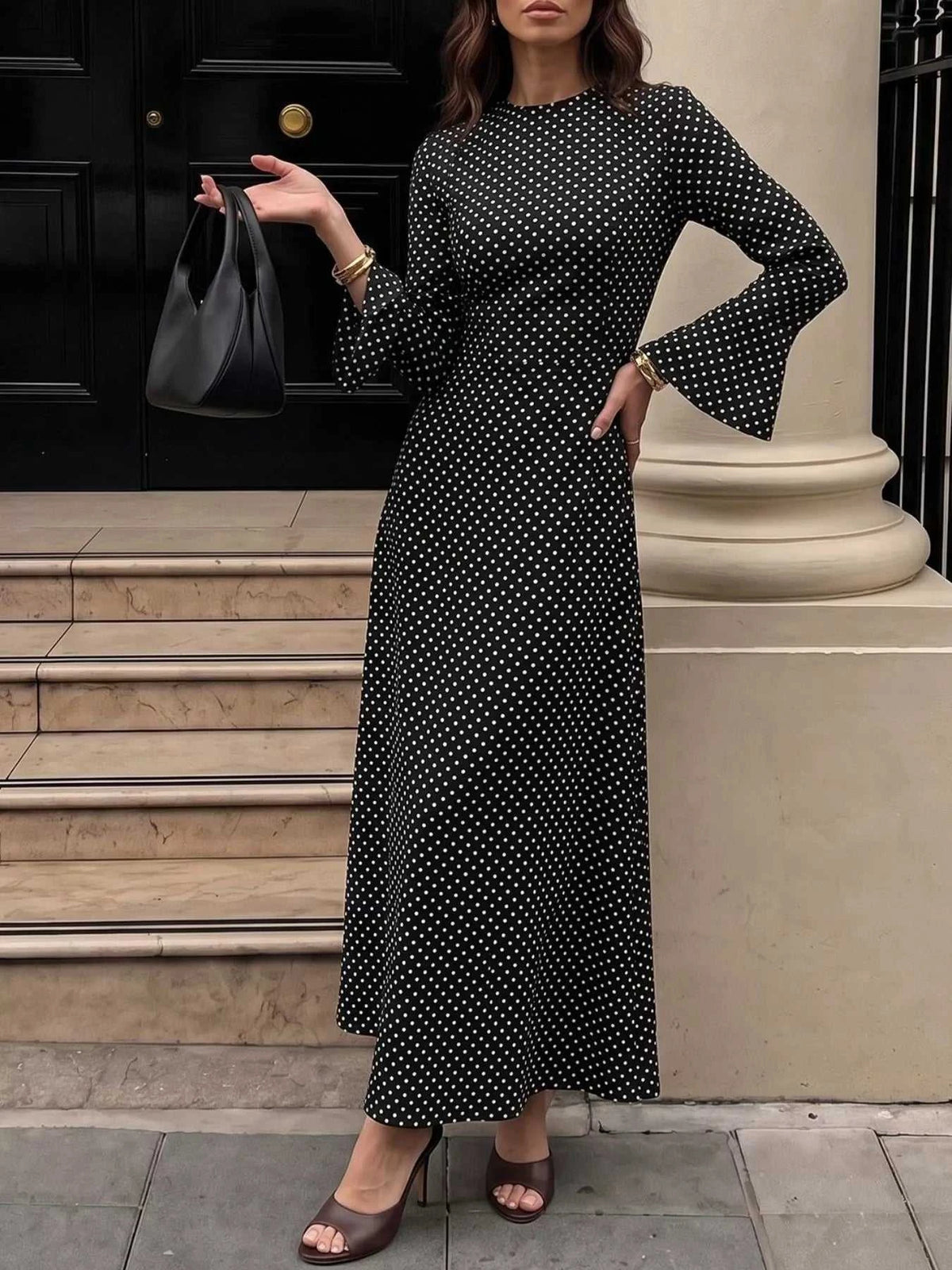Polka Dot Flare Sleeve Maxi Dress 101001766830124 45 Affordable Fashion Under $100 Jerry's Apparel 