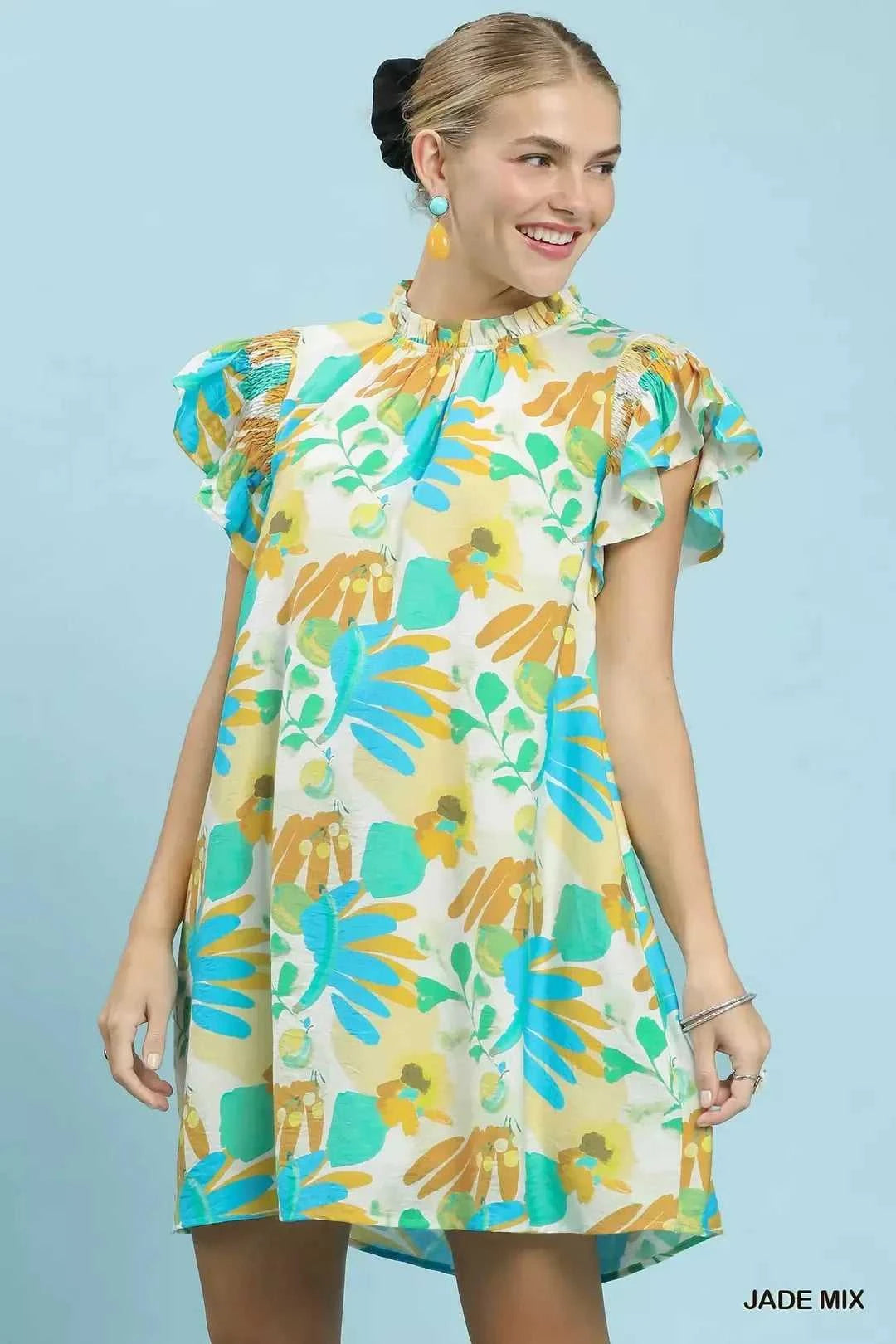 Umgee Ruffled Botanical Print Mini Dress 100100325941919 62 Gifts for Her Jerry's Apparel 