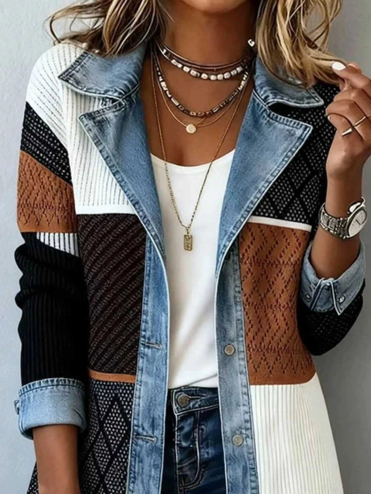 Full Size Denim Trim Ribbed Knit Jacket Plus Size 101001578991997 43 Affordable Fashion Under $100 Jerry's Apparel 
