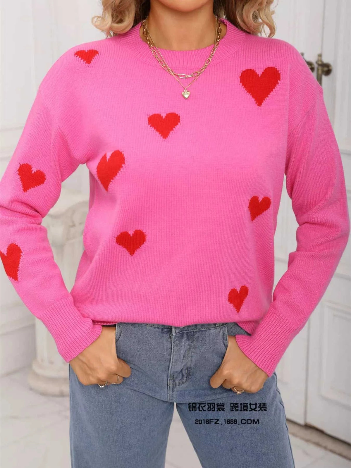 Valentine's Day Heart Print Round Neck Sweater 100100226503110 49 Affordable Fashion Under $100 Jerry's Apparel 