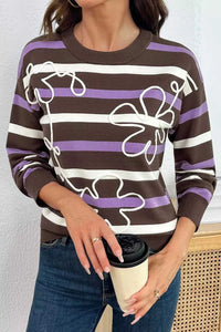 Stripe Embroidered Detail Drop Shoulder Sweater 101002226541726 55 Affordable Fashion Under $100 Jerry's Apparel 