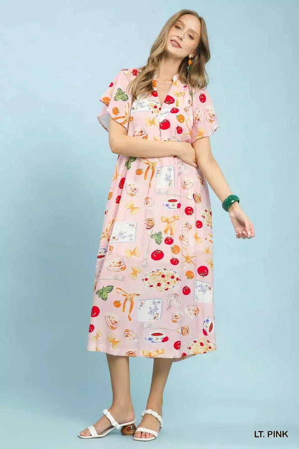 Umgee Abstract Print Flutter Sleeve Midi Dress 100100561461588 60 Affordable Fashion Under $100 Jerry's Apparel 