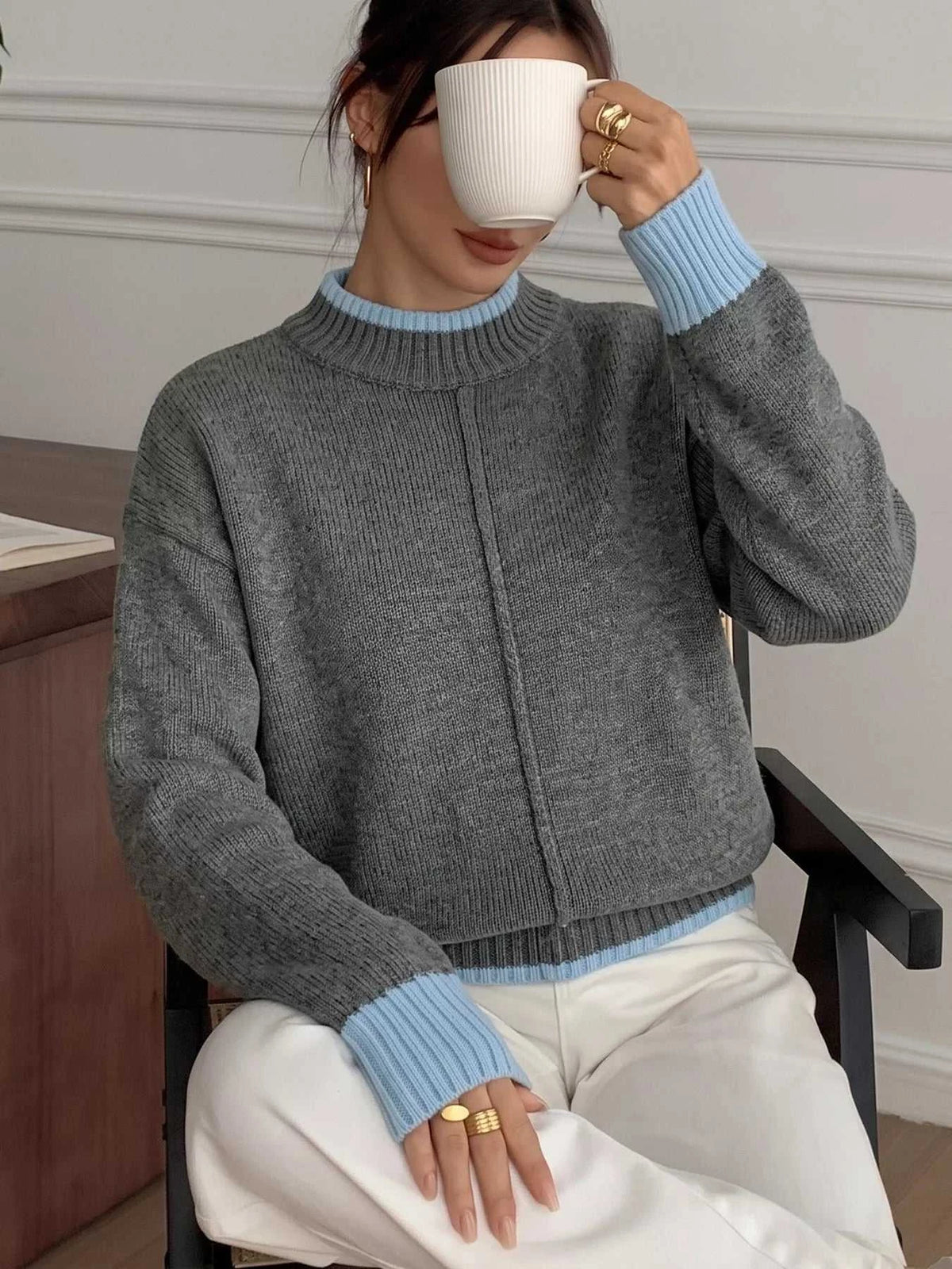 Contrast Trim Crew Neck Sweater 101002961234893 51 Affordable Fashion Under $100 Jerry's Apparel 