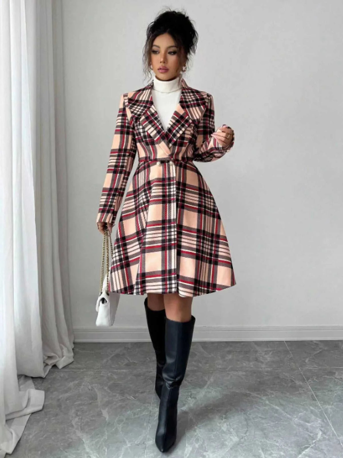 Plaid Button Up Long Sleeve Coat 100100665532432 80 Affordable Fashion Under $100 Jerry's Apparel 