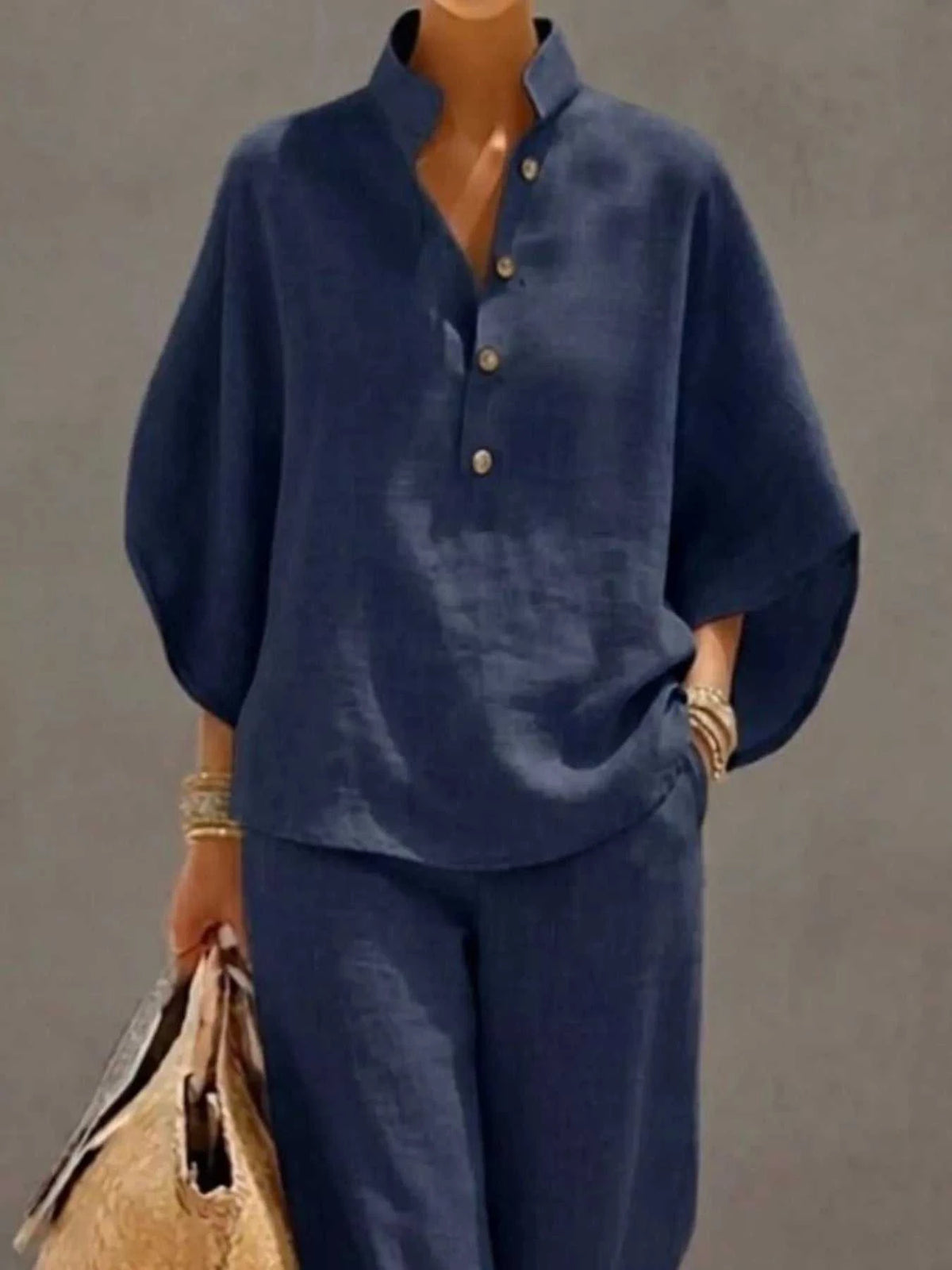 Full Size Button Detail 3/4 Sleeve Top and Pants Set Plus Size 100100971356241 54 Affordable Fashion Under $100 Jerry's Apparel 
