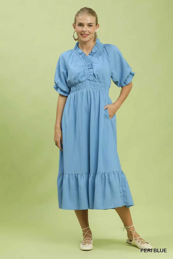 Umgee Ruffle V-Neck Midi Dress 100100042451797 62 Affordable Fashion Under $100 Jerry's Apparel 