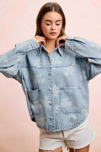 BiBi Printed Washed Denim Jacket With Pocket 100100427641338 64 Affordable Fashion Under $100 Jerry's Apparel 